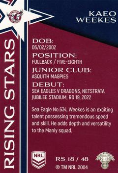 2023 NRL Traders Titanium - Rising Stars #RS18 Kaeo Weekes Back